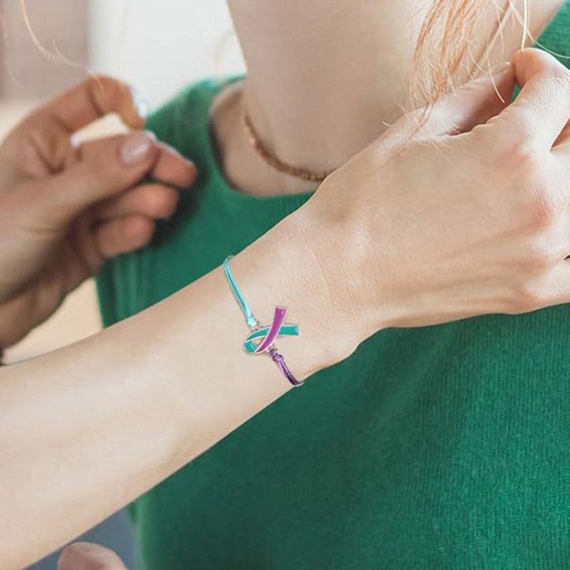 20PCS Suicide Awareness Bracelets,2025 New Bulk Suicide Prevention Awareness Bracelets Teal and Purple Ribbon Motivational Wristband Mental Health Item Charity Campaign Supplies for Women Men - Image 5
